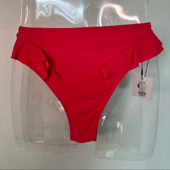 NEW Revamped High Waist Double Ruffled Bikini Bottoms in Neon Pink Size XS - Picture 5 of 6